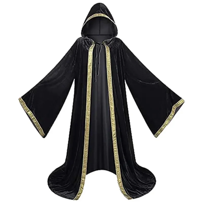 2024 Unisex Halloween Costume Medieval Cape Cloak Adult Hooded Death Vampire Wizard Monk Witch Costume Priest Pastor Gown Robe