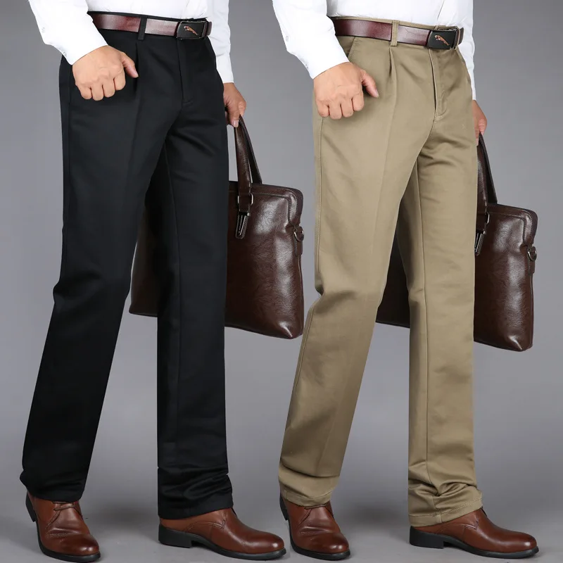 

Autumn and Winter Thick Men's Casual High Waisted Loose Straight Leg Business Pants