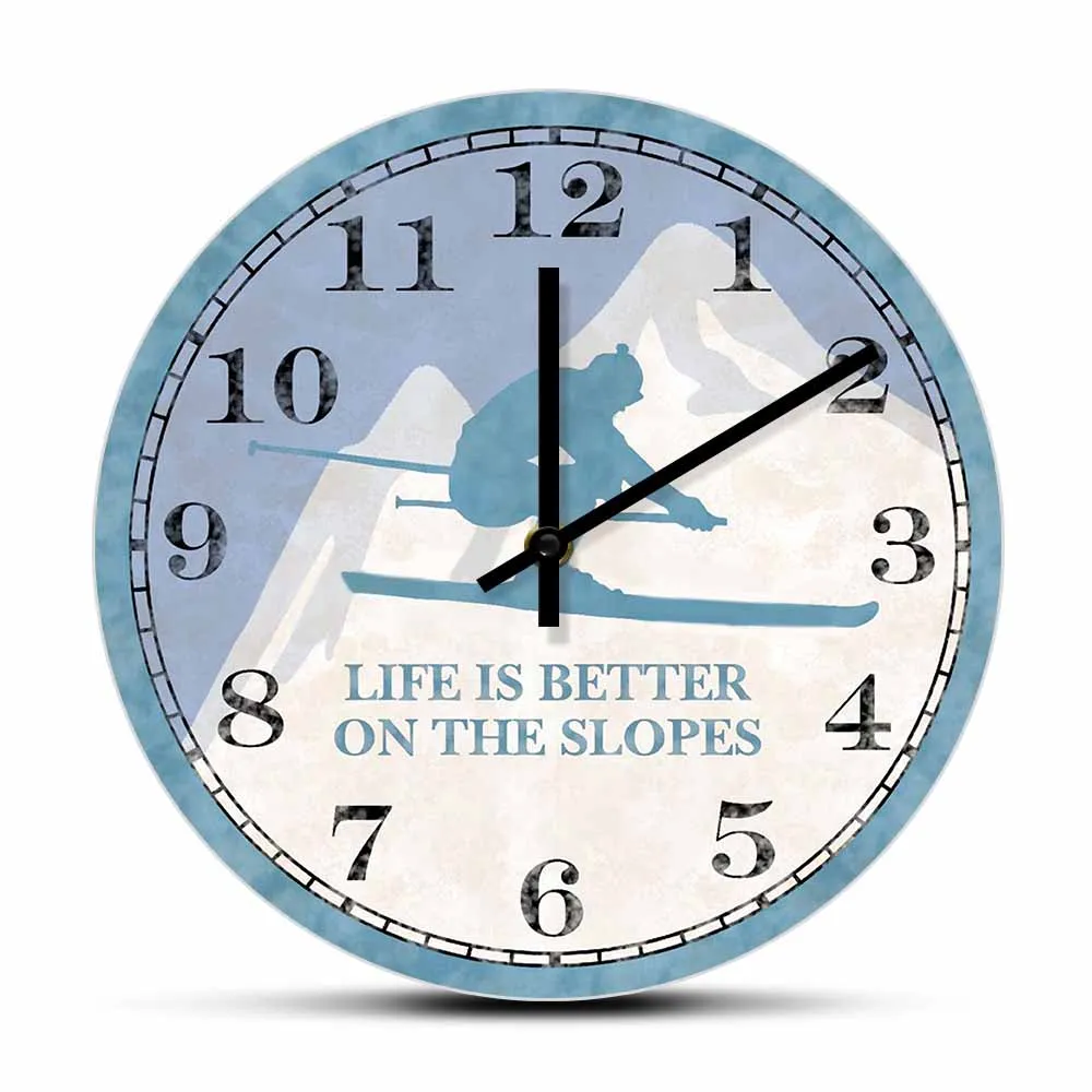 Life Is Better On The Slopes Snowboarding Quote Wall Clock For Living Room Winter Sports Ski Home Decor Clock Snowboarders Gift