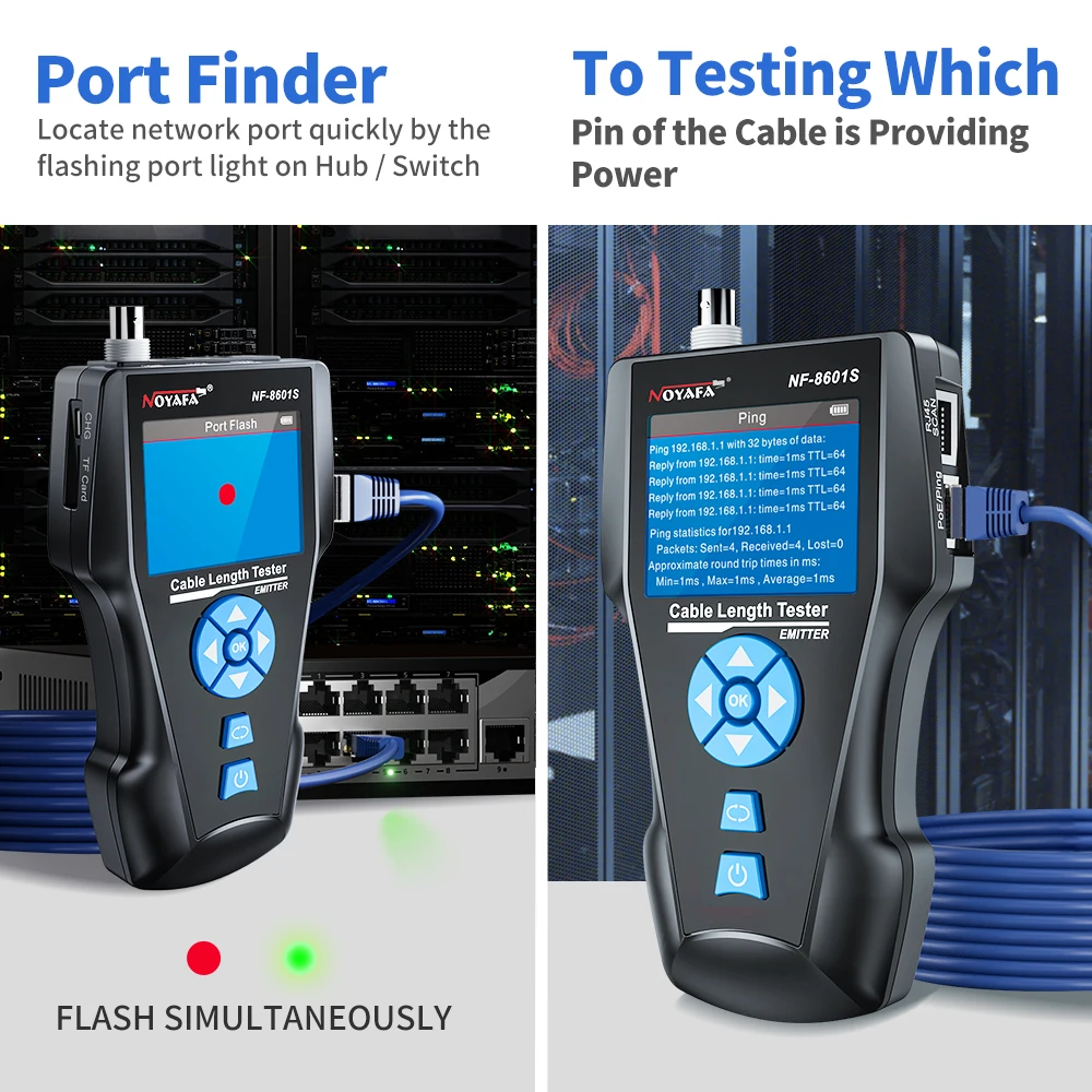 Noyafa NF-8601S testador de cabo de rede multifuncional comprimento tdr com poe/PING/porta tensão wiremap rastreador ferramenta diagnóstico detector