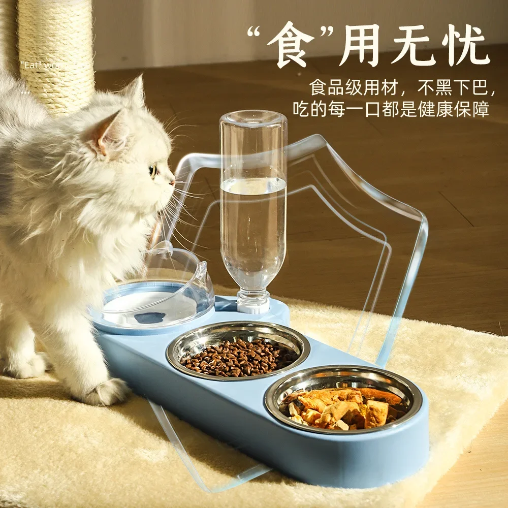 New Design Automatic Dog Cat Food Dispenser Feeder Anti Overturning Stainless Steel Double Pet Food Bowl