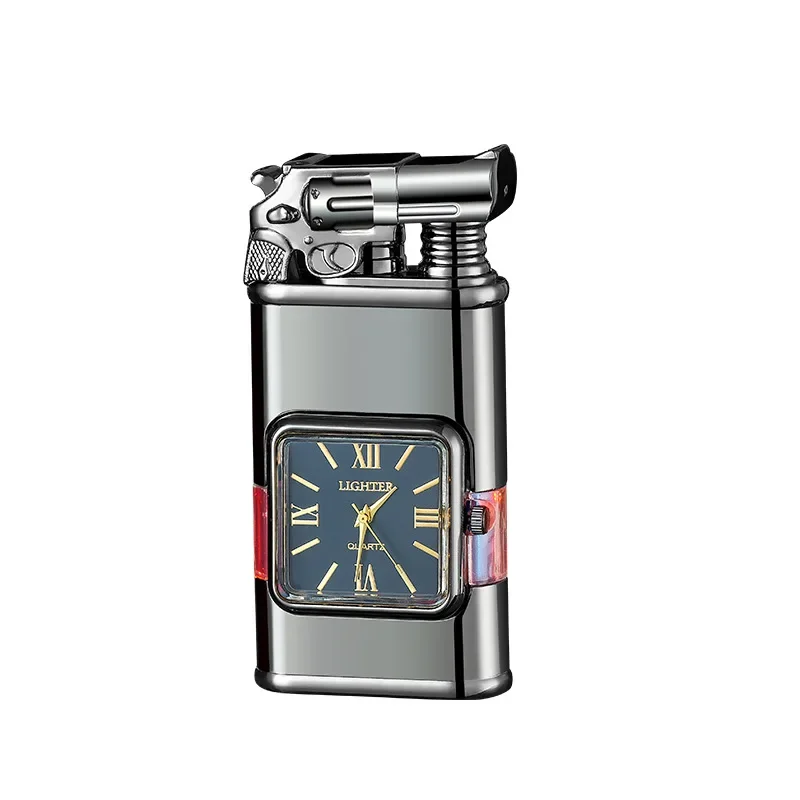 Hot selling Creative Double Flame Windproof Butane Gas Metal Lighter Camping Outdoor Portable Cigar Lighter Men\'s High end Gift