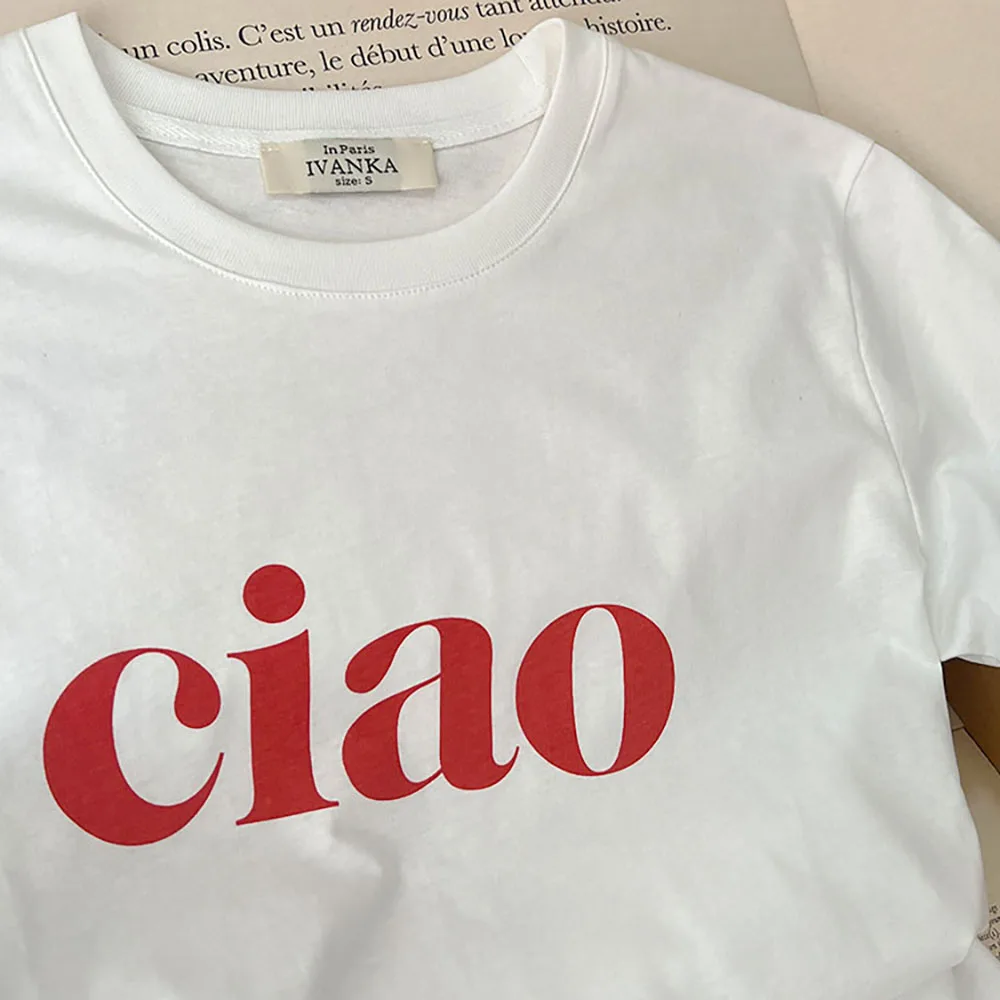 روان 5C789 تشاو رسالة الجرافيك طباعة المرأة تي شيرت الصيف س الرقبة قصيرة الأكمام سيدة البلوز الكلاسيكية عادية خمر فام