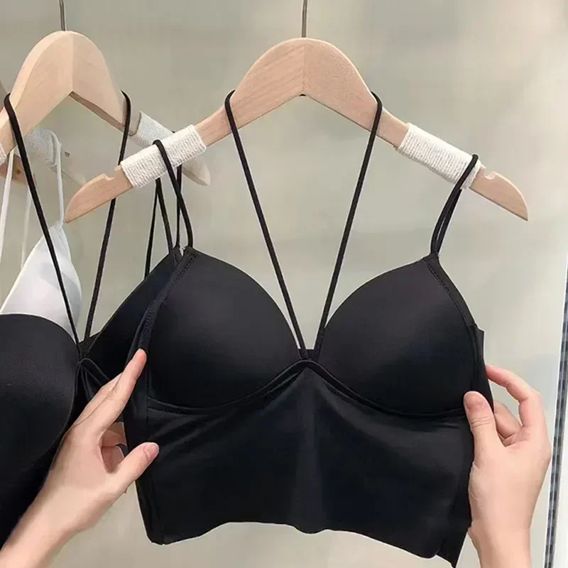 Top estivo corto con collo in ghiaccio senza maniche streetwear comfort con canotta biancheria intima di seta tubo reggiseno traspirante
