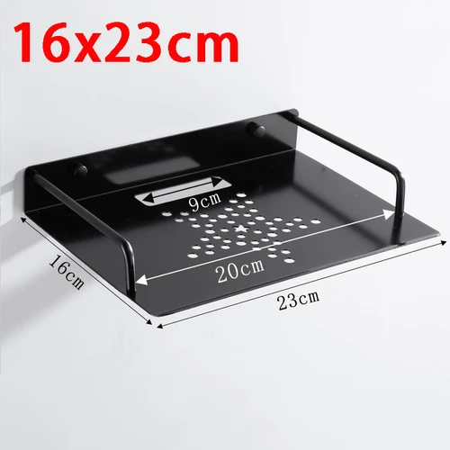 Imagen 2 del producto Estante de enrutador Wifi inalámbrico, cajas de almacenamiento, soporte de Cable Plus, tablero de enchufe colgante de pared de aluminio, decoración del hogar DIY, color negro