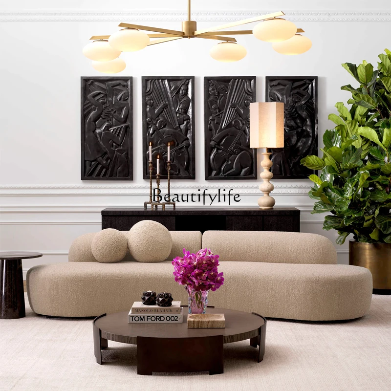 

yj9 Fabric Sofa White Cream Style Italian Light Luxury Nordic Retro Modern Minimalist