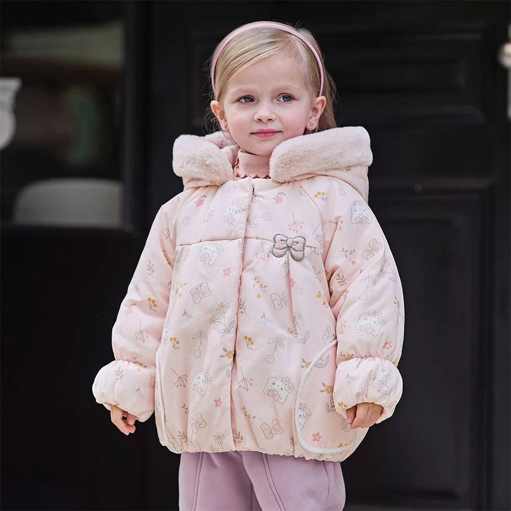 Dave Bella Children Coat Winter Girl Thick Fashion Hooded Jacket Cute Print Waterproof Top Outerwear Children Clothing DB4254340