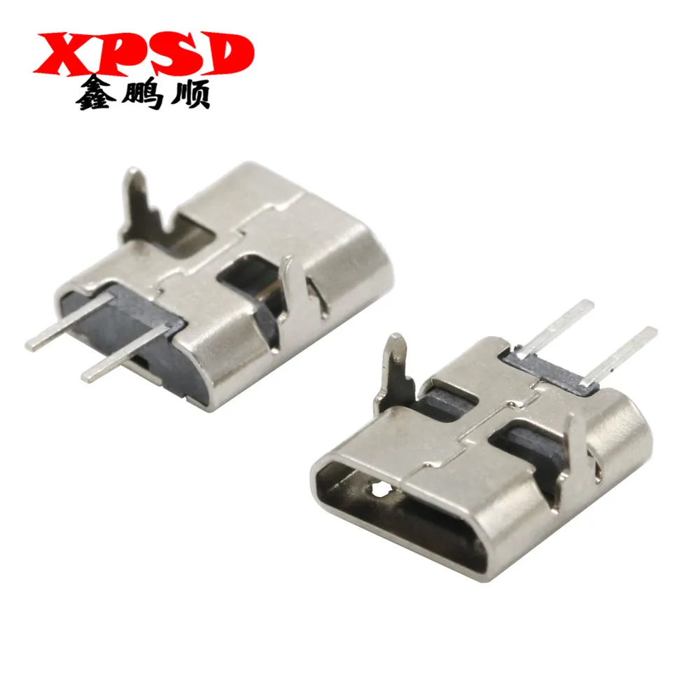 10PCS micro USB 2p female socket board 180 degree two-pin socket pin patch V8 Android tail plug charging interface edgeless