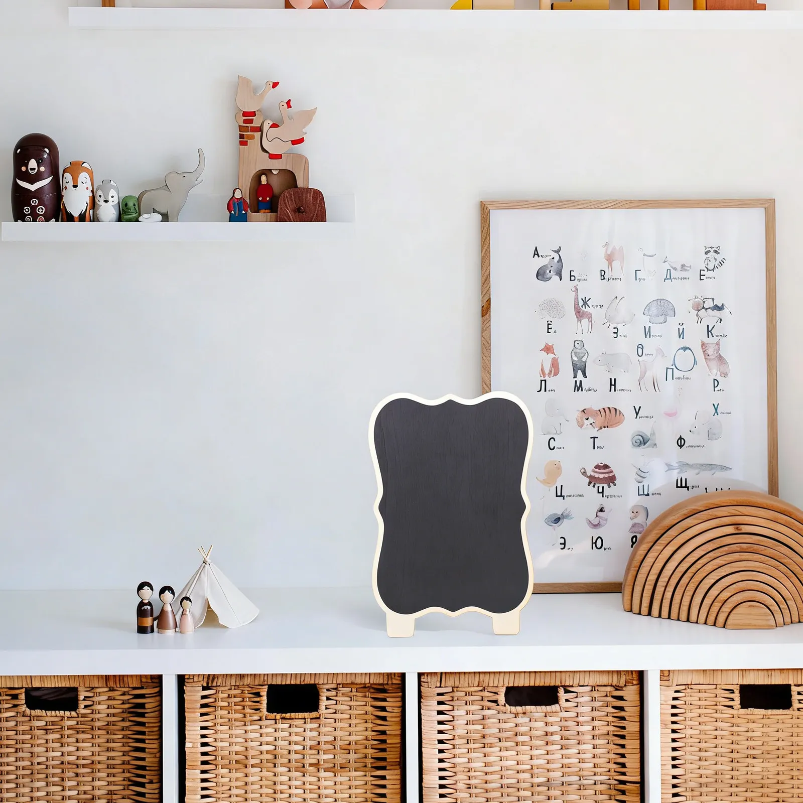 2Pcs Wooden Double Sided Blackboard Creative Message Boards Tabletop Memo Writing Boards Reusable Chalkboards Home Office