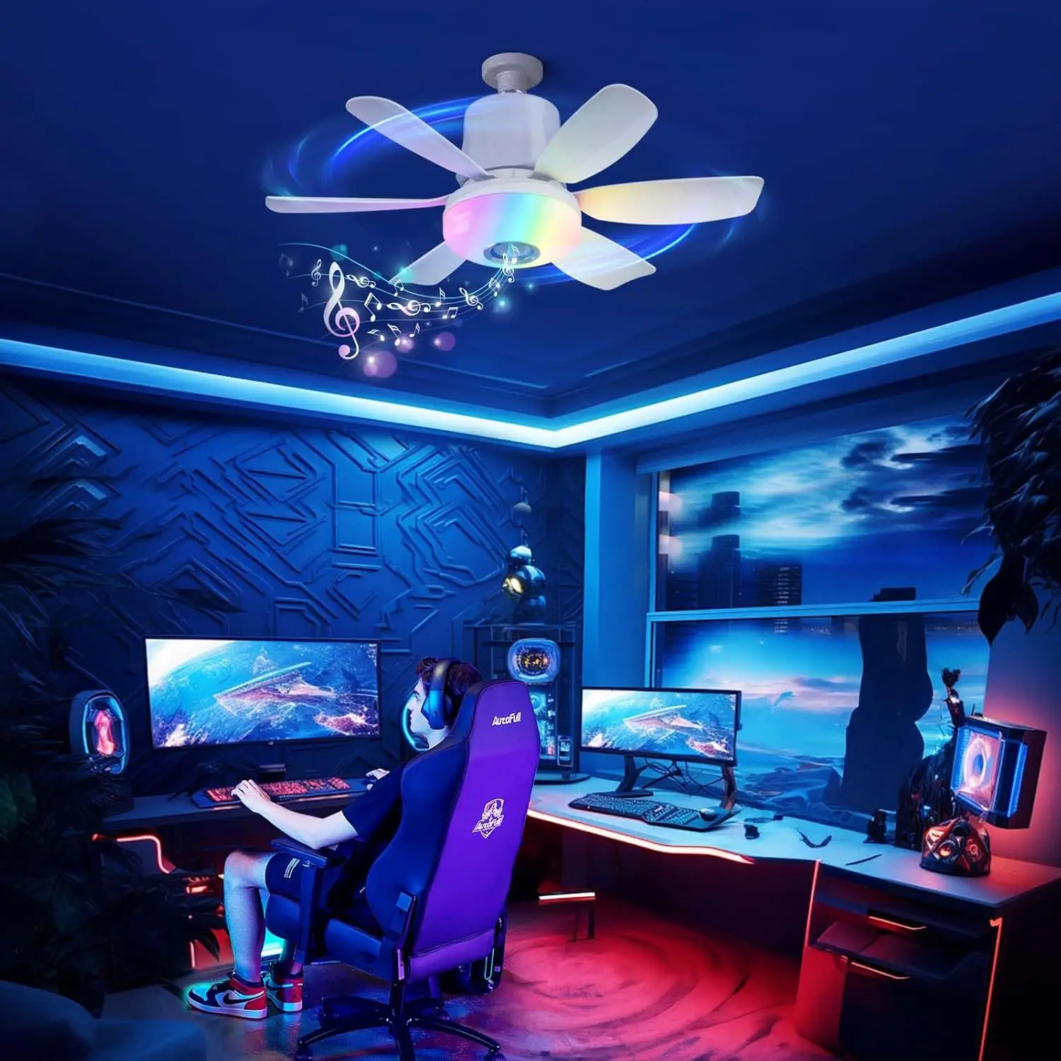 32W 4 in 1 Socket Fan Light with Remote and Dimmable Led Light, Bluetooth SpeakerFan, Screw in Base for Bedroom Kitchen