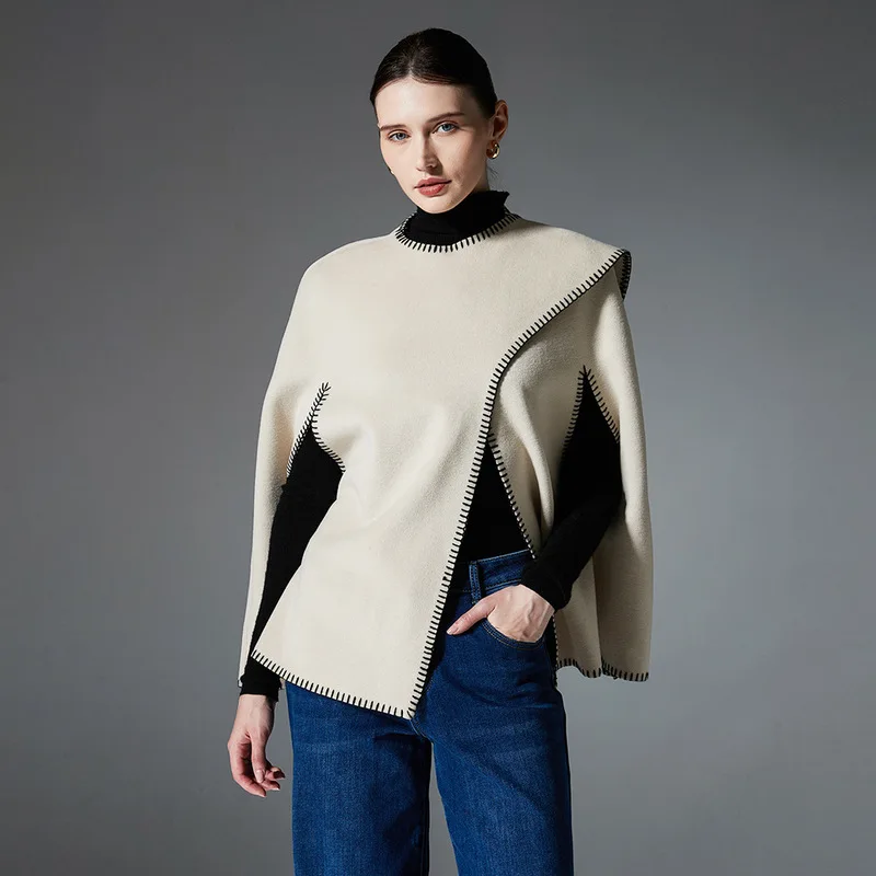 Spring, autumn, and winter neck-hanging stitched cape shawl, versatile for layering