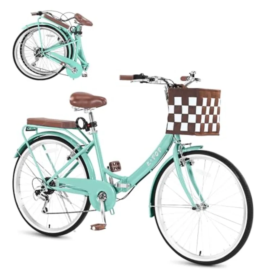 

Foldable Beach Cruiser Bike for Women 26 Inch Womens Bike with Basket 7 Speed Commute Bike Adult Bicycles for Women HighCarbon