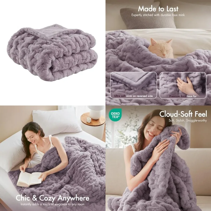 

Ruched Faux Fur Luxury Throw Lavender 5060 Premium Soft Cozy Brushed Long Faux Fur For Bed, Coach or Sofa
