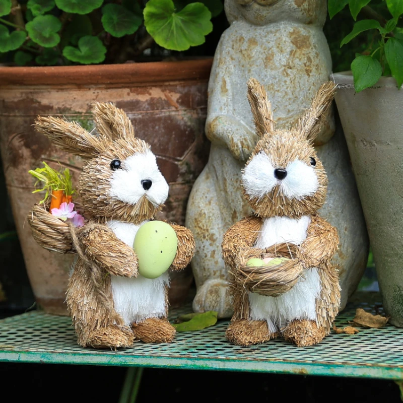 

Cartoon Desktop Ornament Grass Weaving Rabbit Simulated Animals Kindergarten Home Decor MultiScene Suitable Gardening Decoration