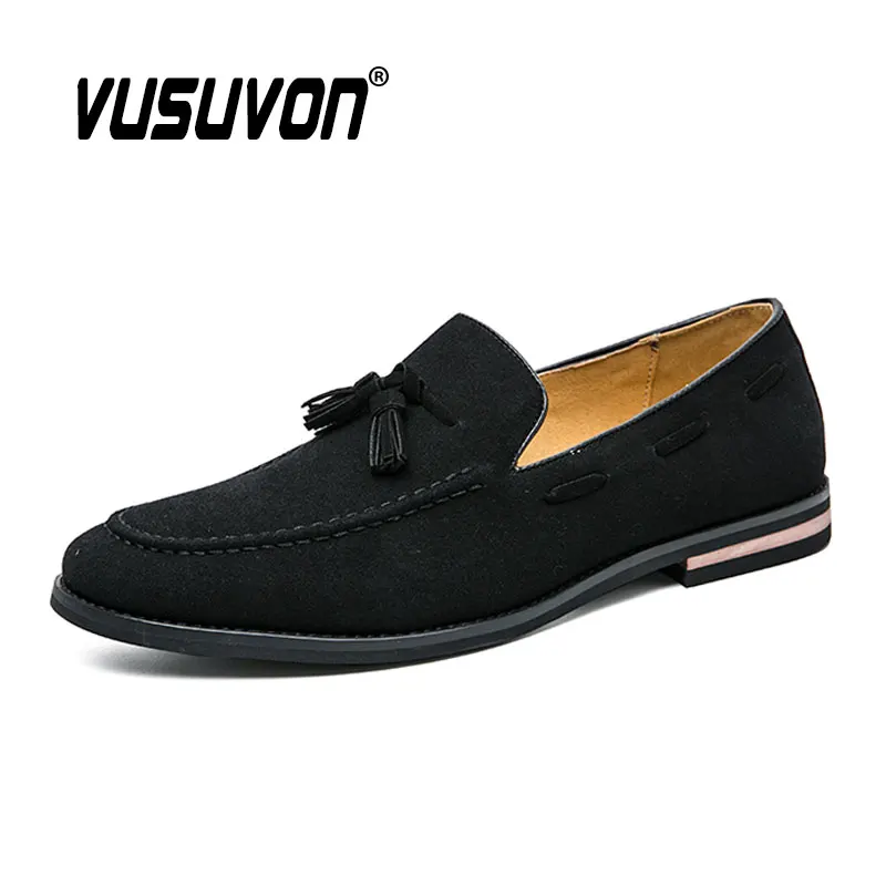 Men Suede Leather Loafers 2024 Fashion Dress Casual Shoes Black Business Moccasins Rubber Sole 38-48 Big Size Breathable Flats