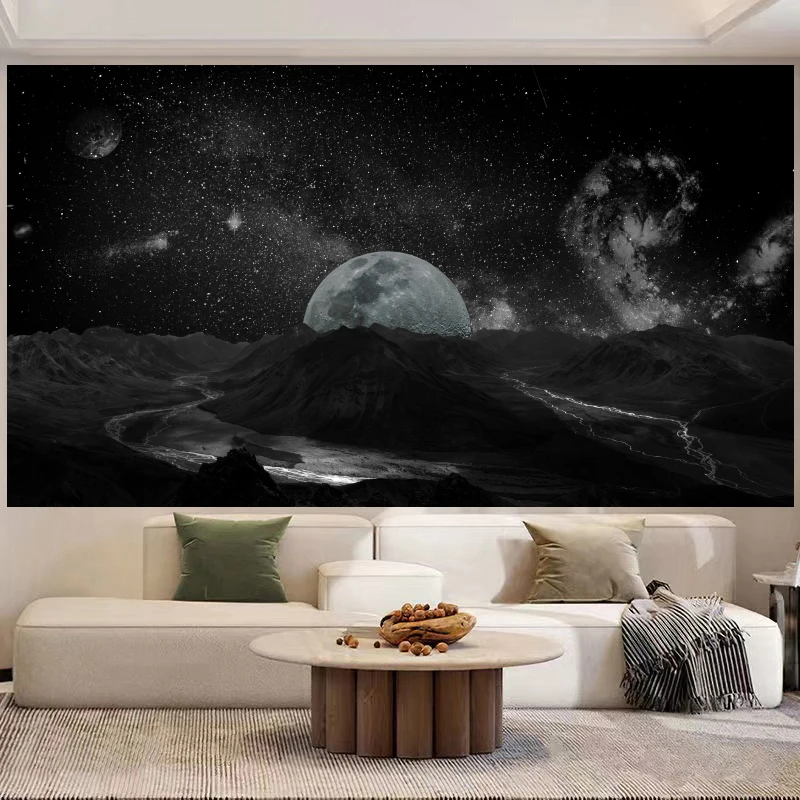 VIKAMA Healing Moon Starry Sky Background Cloth Ins Wall Cloth Living Room Bedroom Bedside Decorative Wall Cloth Tapestry Decor