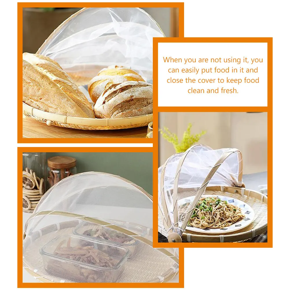 

Бамбуковая корзина-палатка для еды с сетчатой крышкой, для пикника и хранения, для кухонной столешницы, плетеная бамбуковая корзина-палатка, корзины для подачи фруктов