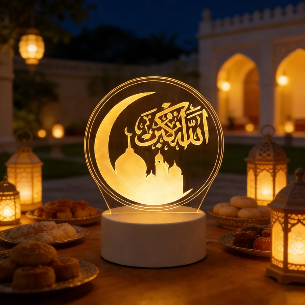 USB 3D Acrylic LED Night Light EID Mubarak Table Ornament Islamic Muslim Festival Supplies Ramadan Home Room Decorations 20226