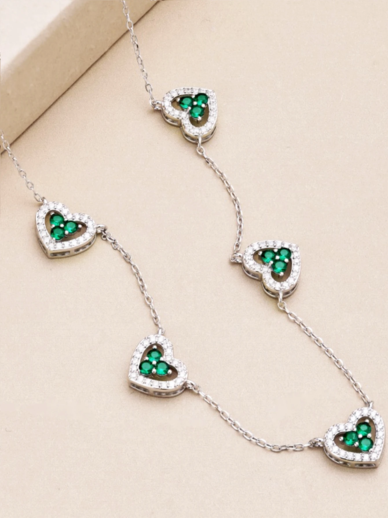 Genuin‌e S925 Sterling Silver Hollow out 5 Hearts Necklace Cubic Zircon Adjustable Chain Jewelry Gift for Women Anniversary