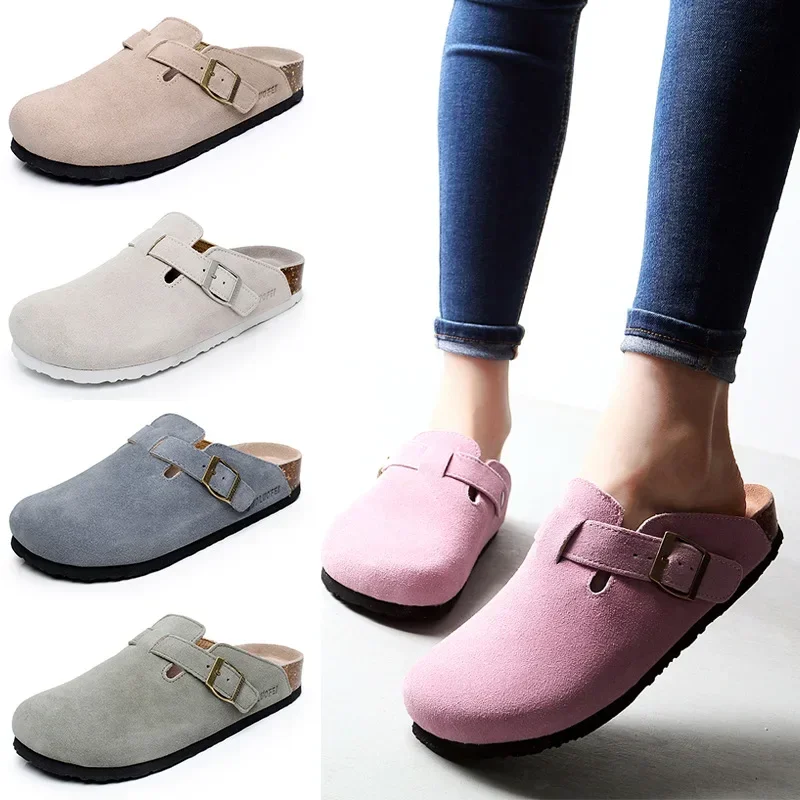 Women's Suede Clogs Cork Sole Mules Slippers With Arch Support Cozy Casual Beach Sandals Indoor Cozy House Flat Shoes plus 46