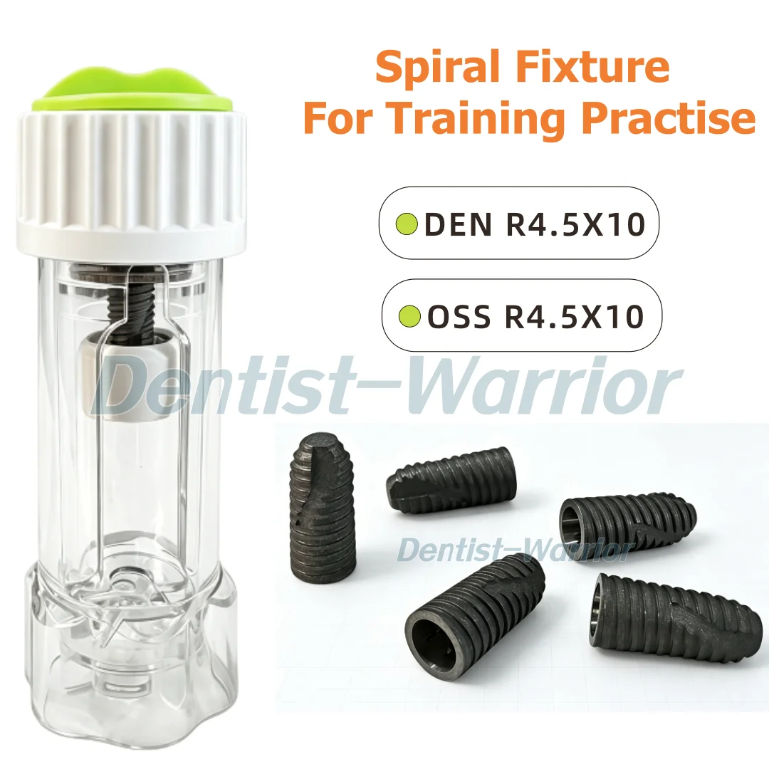 Dental Spiral Fixture 4.5x10 Model for Dentist Training Practise Fits Oss/Den System &Transparent Bottle