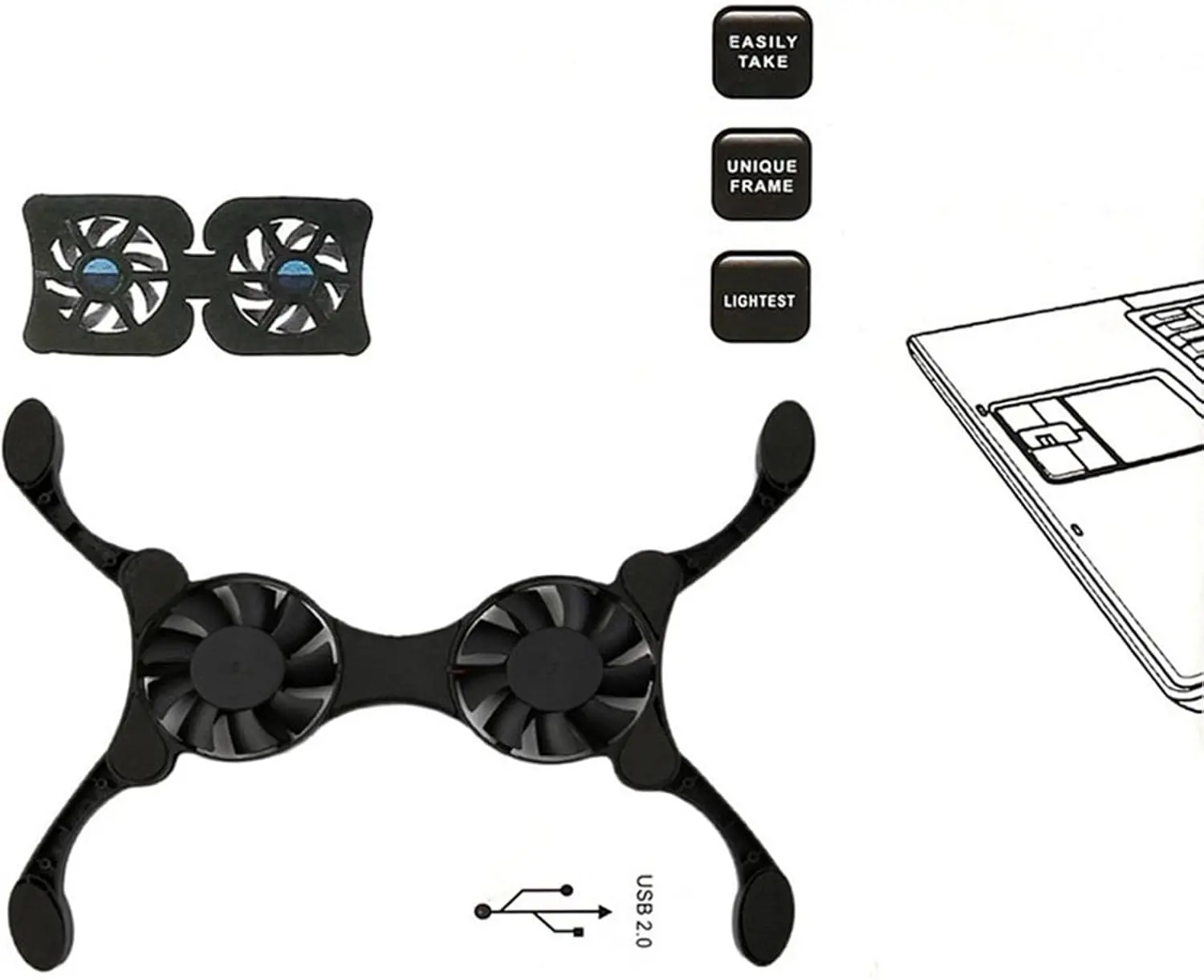 Cooler Stand Laptop Cooler Low Noise Cooling Portable Ultra Slim Gaming Laptop Cooling Pad Prevent Overheatin for 7-15 in Laptop