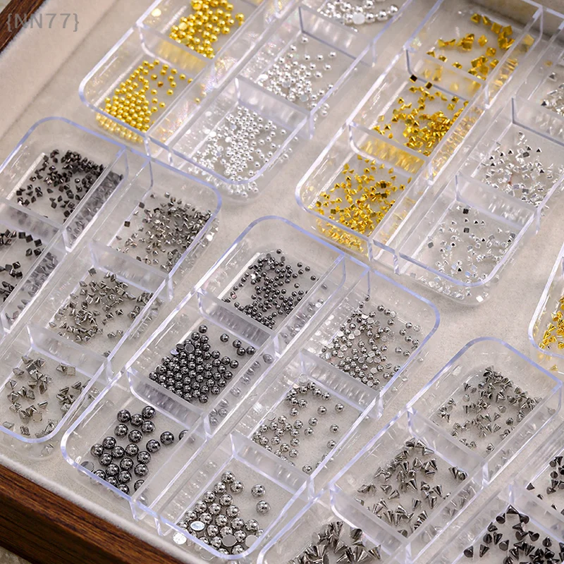 6グリッド3Dミニパンクメタルネイルスタッズ-ミックスサイズシルバー/ゴールド/ブラック、合金リベットスティックコーン、DIYネイルアートチャーム＆クラフトデコレーション