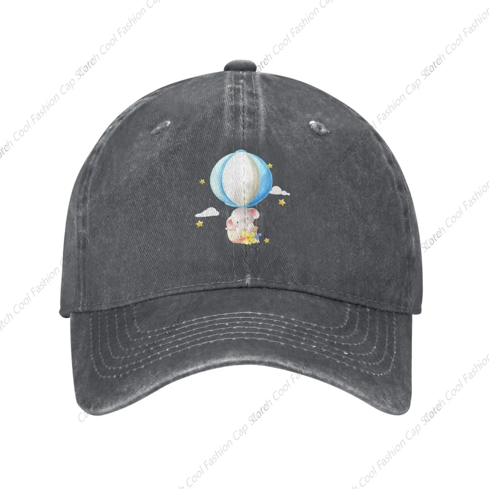 Cute Elephant Air Balloon Baseball Cap for Men Women Vintage Trucker Denim Hat Washed Cotton Fashion Unisex