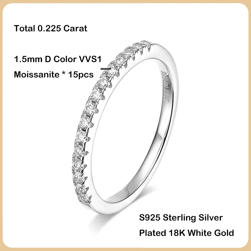100% Real Moissanite Row Rings Bands For Women 925 Sterling Silver Sparkling Wedding Engagement Fine Jewelry Valentine Gifts