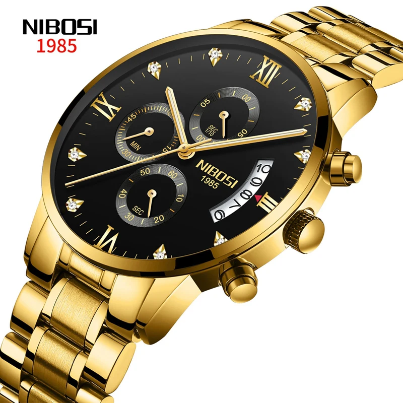 

NIBOSI Chronograph Quartz Watch Stainless Steel Waterproof Luminous Calendar Mens Watches Top Brand Luxury Relogio Masculino