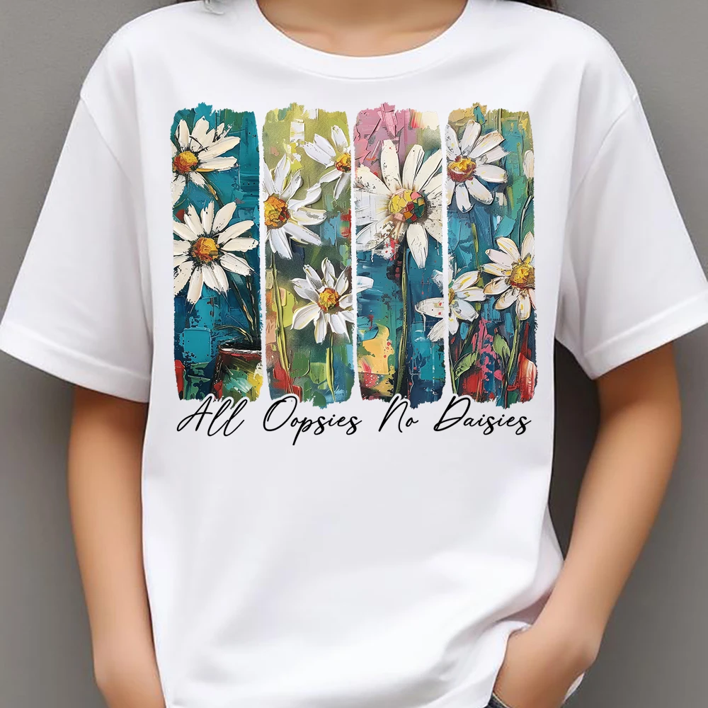 Fine Oil Painting Little Daisy Flower Heat Transfer Patches For Clothes DIY A-Level Washable T-shirts Iron-on Thermal Sticker