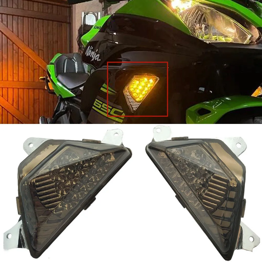 Front LED Turn Signal For KAWASAKI NINJA 250 300 400 650 1000SX ZX6R ZX25R Z1000SX ER6F Motorcycle Lamp Flashing Indicator Light