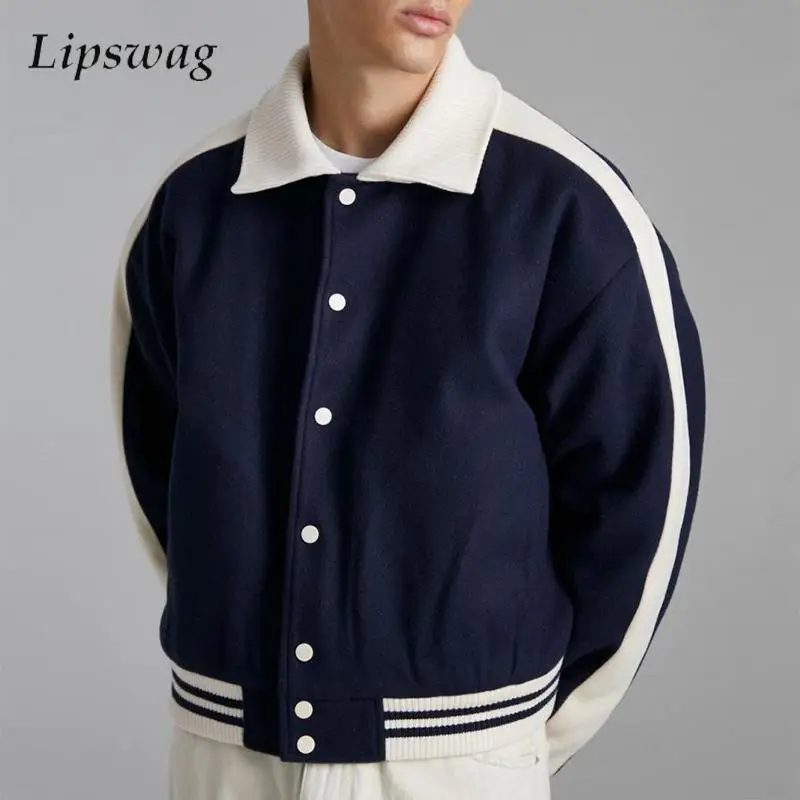 

Stylish Mens Button-up Jackets Autumn Winter Outdoor Casual Turn-down Collar Bomber Jacket Coat Men Fashion Patchwork Outerwear