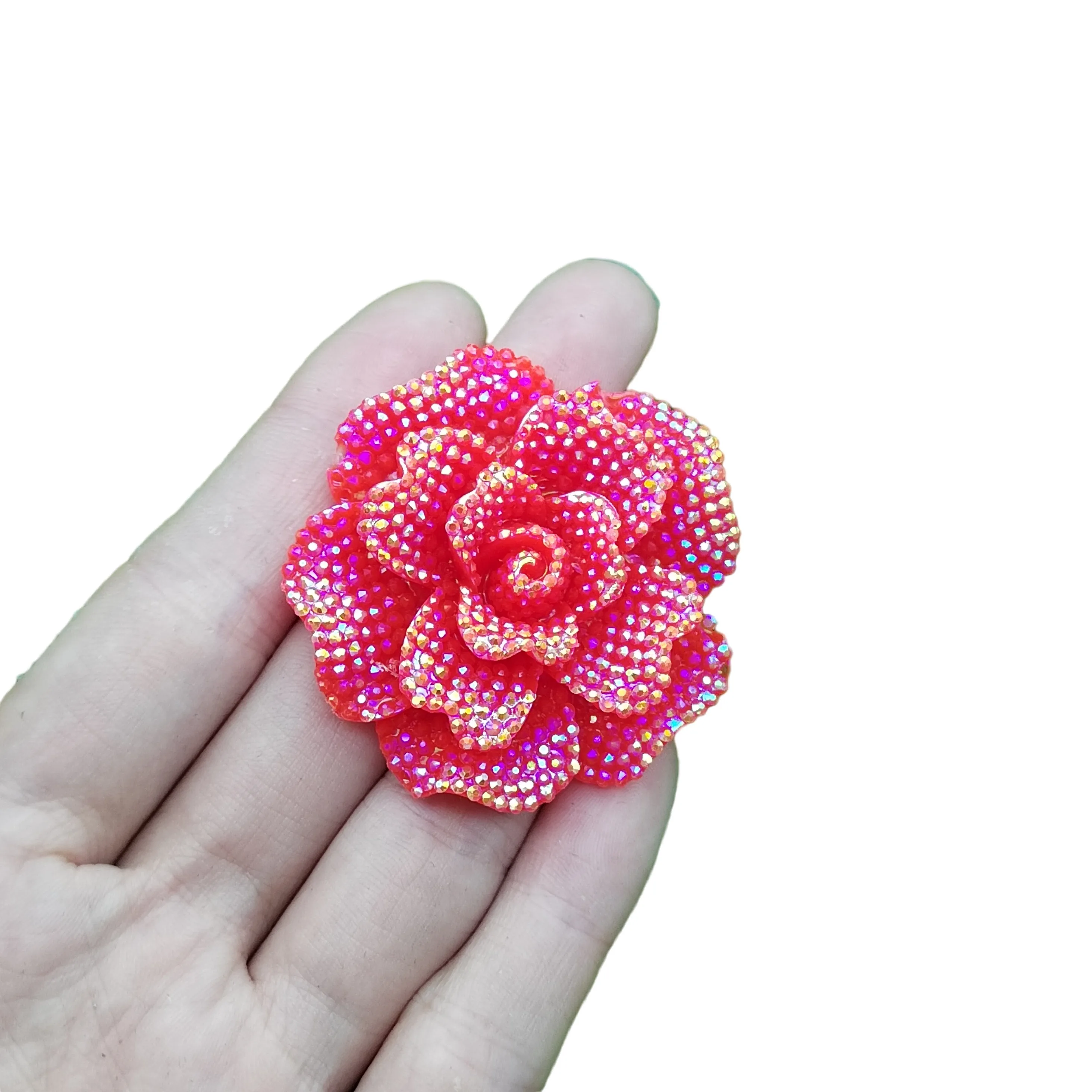 45MM Flatback Undrilled Rhinestone Rose Flower Flatback Cabochons No Hole Resin Flat Back Crafts For Jewelry Making