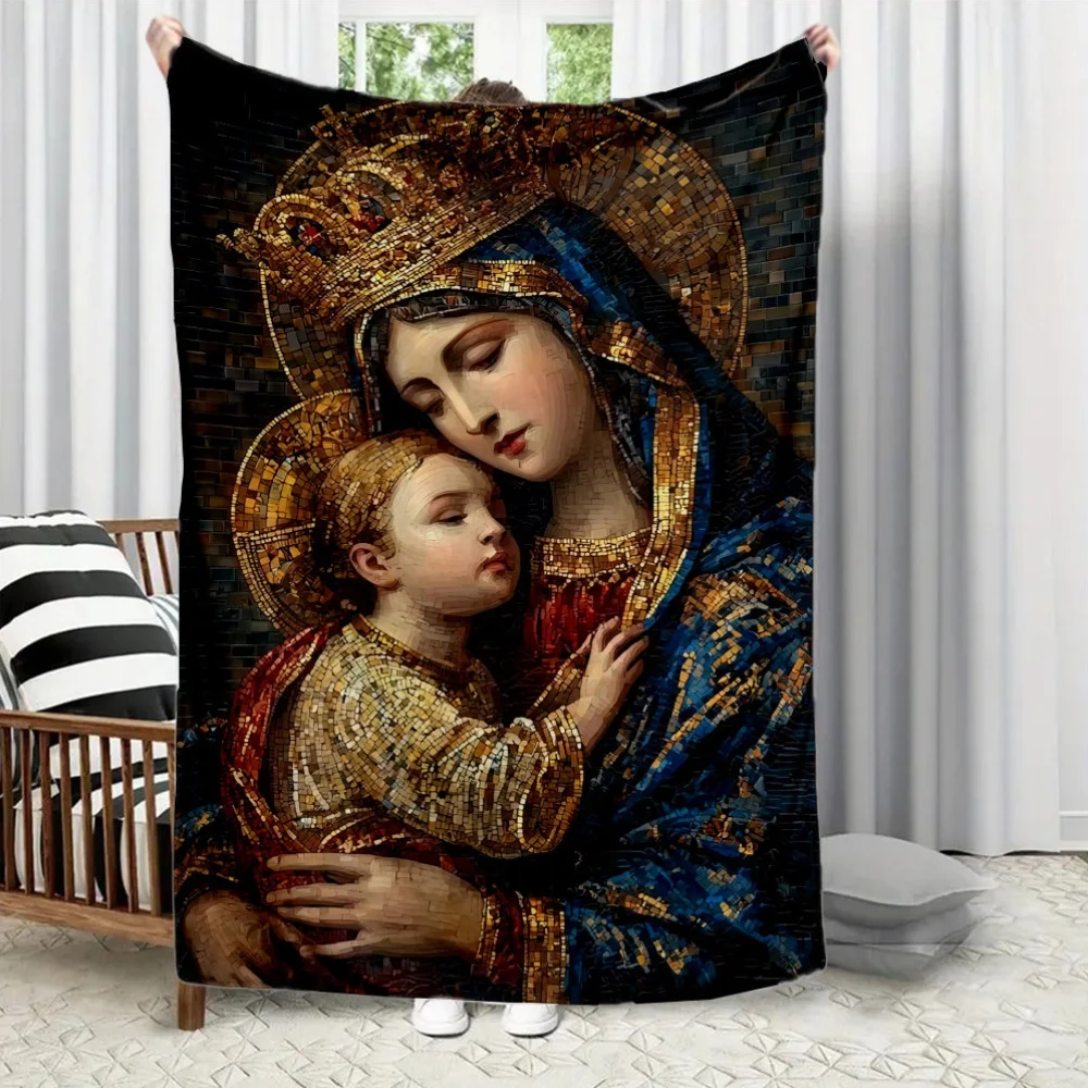Virgin Mary and Jesus Christ designed Flannel printed blanket suitable for all seasons suitable for room office sofa and travel