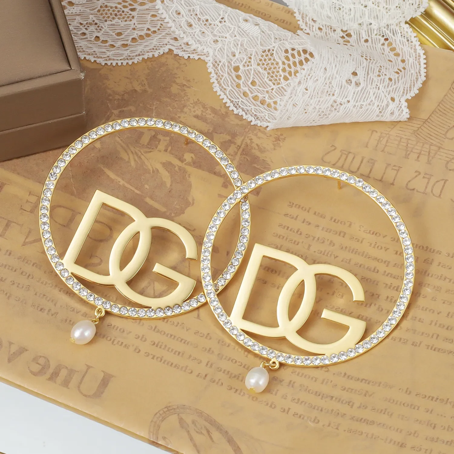 Custom Initials Iced Hoop Earrings with Freshwater Pearl Stainless Steel Earrings Women Personalized Name jewelry with Pearl
