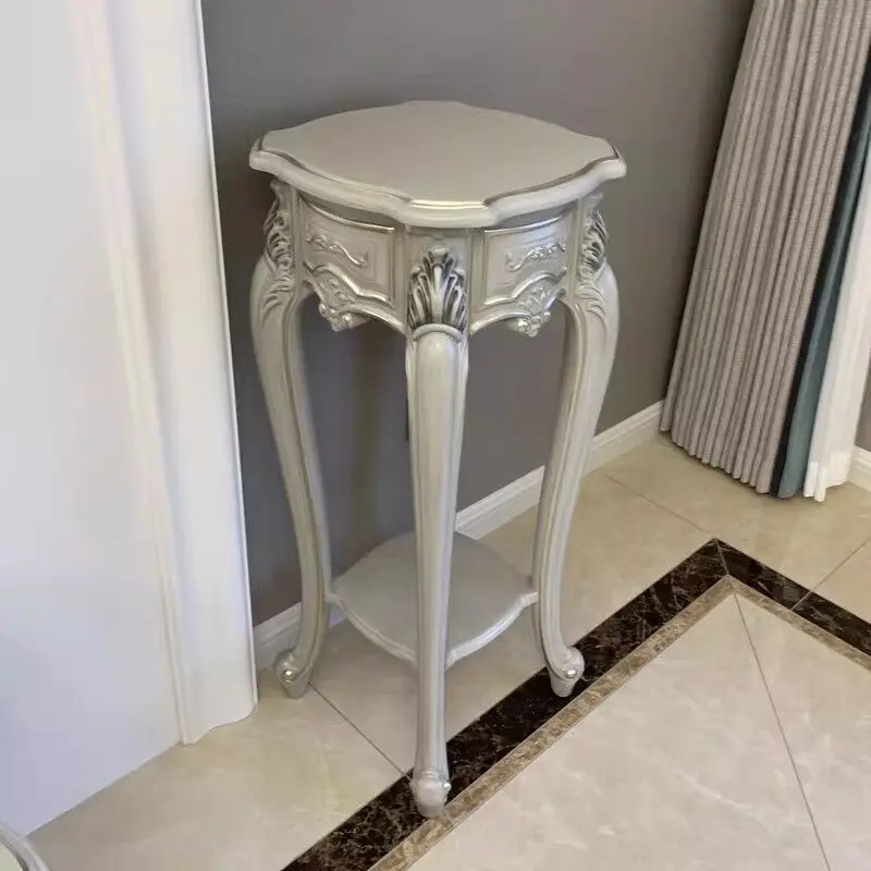 European style solid wood flower frame French living room floor-to-ceiling round flower table villa carved bonsai rack indoor st