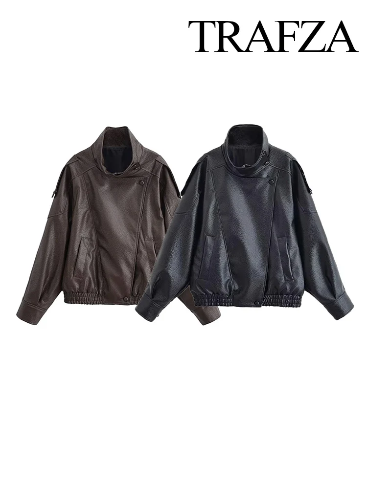 

TRAFZA Fashion Women Jackets Asymmetric Button Pocket Long Sleeves Black Casual Zipper Jackets Female Autumn High Street Coats