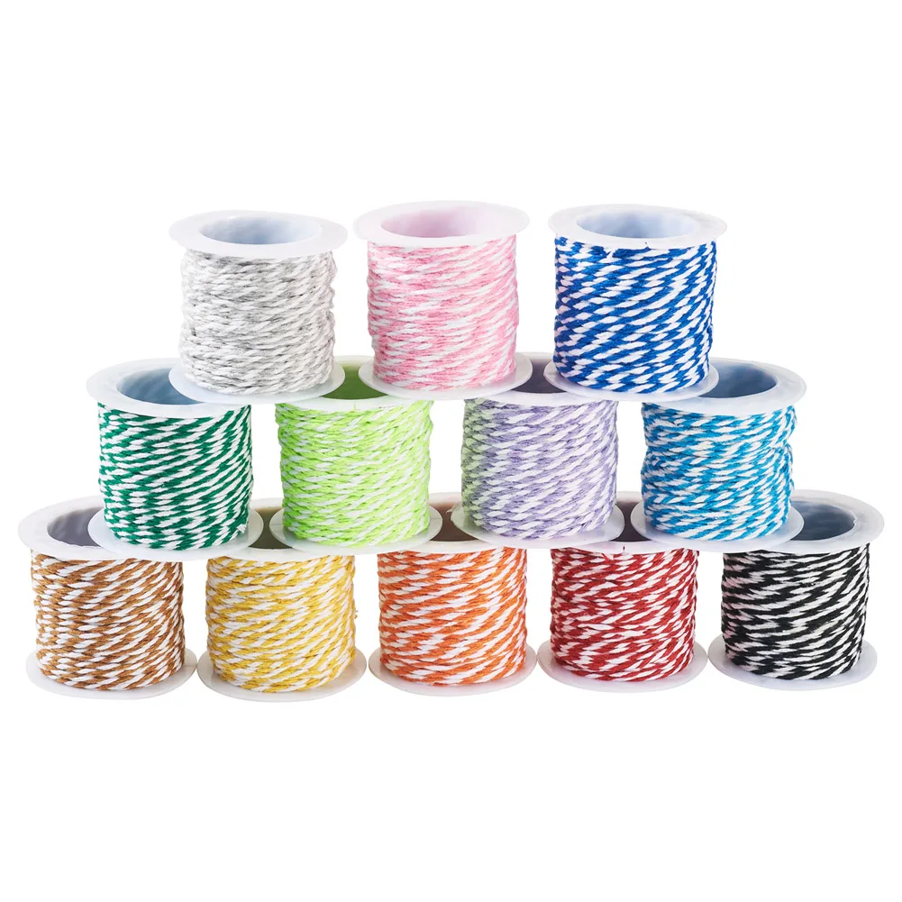 12 Rolls 1.5mm Two-tone Cotton Twisted Cord Round Beading Thread Mixed Color for DIY Braided Necklace Bracelets Supplies Gifts