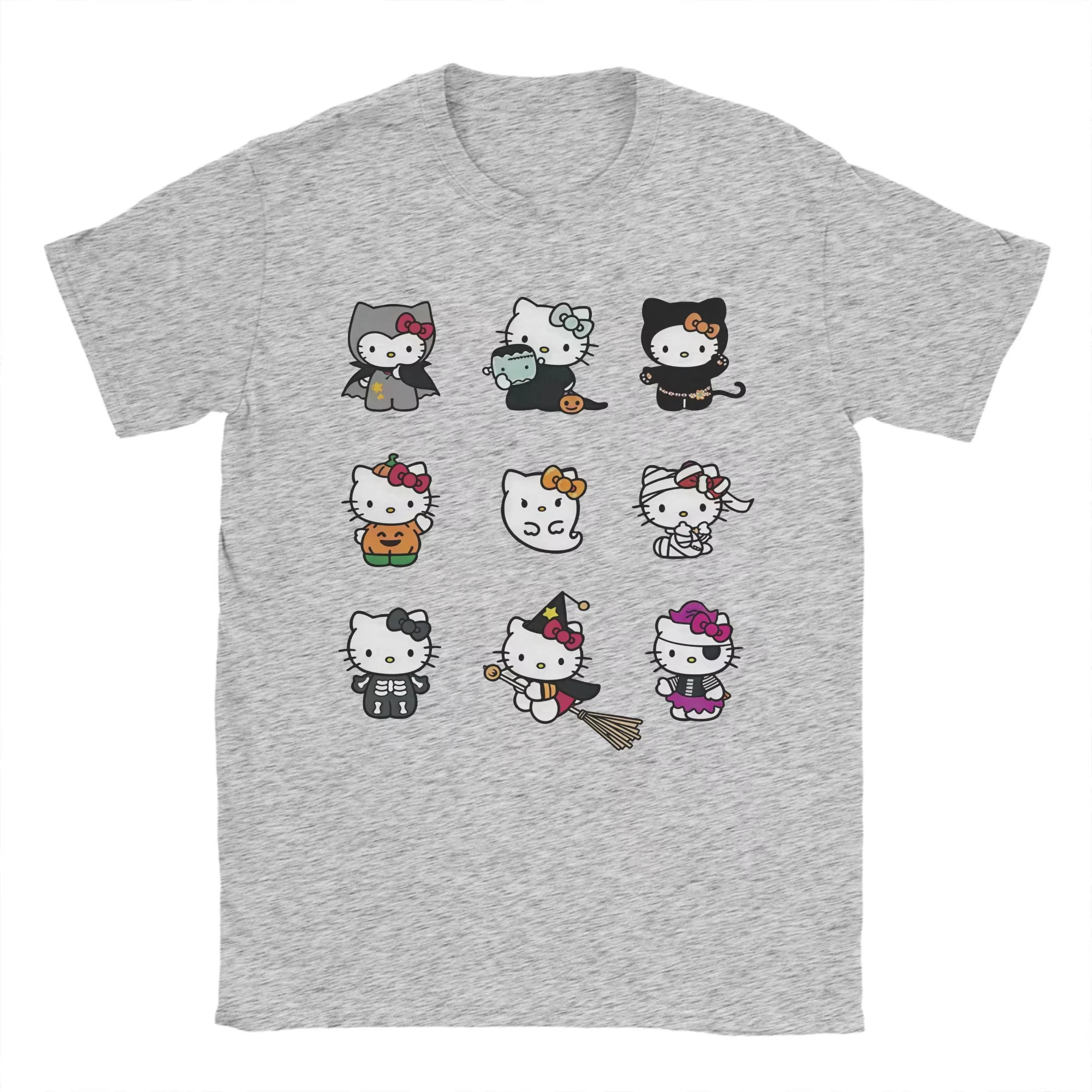 MINISO الترفيه الكرتون مرحبا كيتي هالوين تي شيرت الرجال الياقة المستديرة القطن تي شيرت قصير الأكمام تي شيرت بلايز كبيرة الحجم