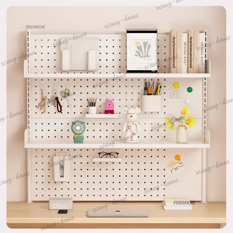 LSModern Metal Bookcases No Drill Multi Layer Standing Bookshelf with Pegboard Creative Convenient Storage Shelf for Office Stud