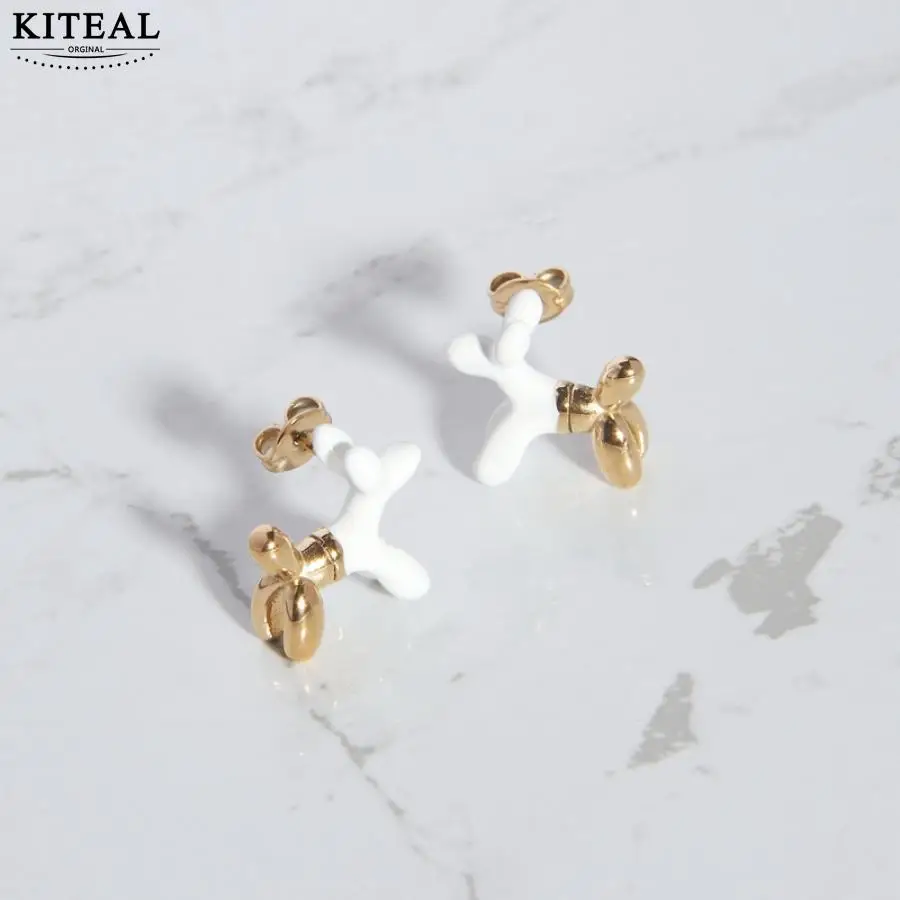 

KITEAL aliexpress Gold Plated Gentlewoman stud earrings White Balloon Dog Earrings women earrings summer jewelry