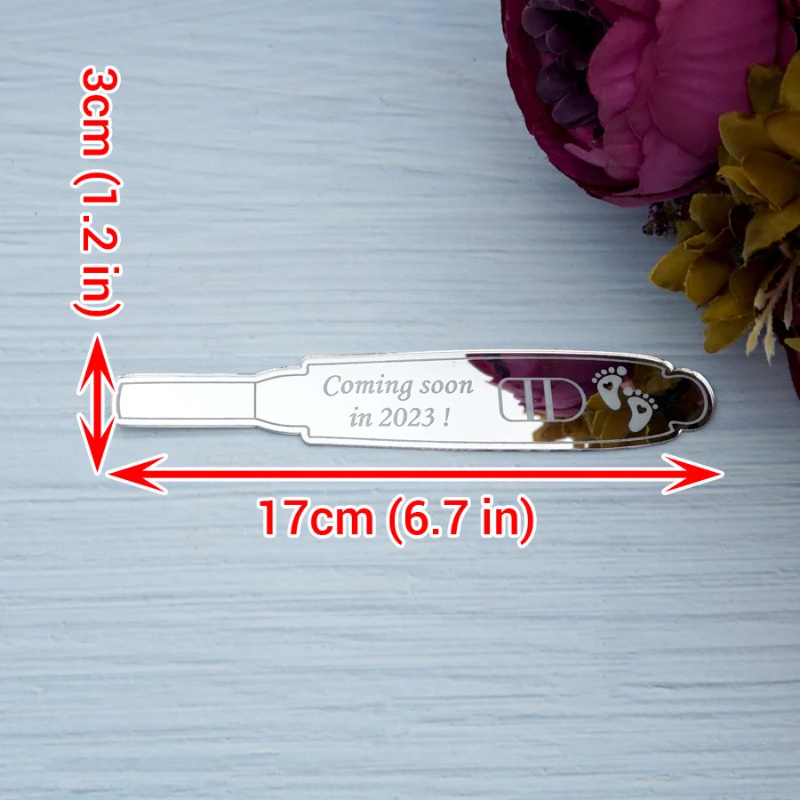 1pcs Custom Acrylic Mirror Pregnancy Test Shape Personalized Welcome Baby Tag Surprise Party Invitation Card