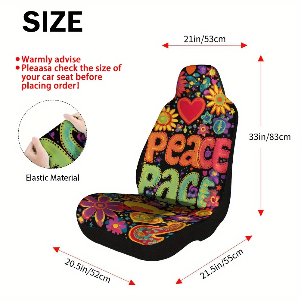Set Of 2 Vibrant Flower Peace Artwork Car Seat Covers – Fits Most Cars, Trucks, Vans, And Suvs | Long-Lasting Polyester Shields