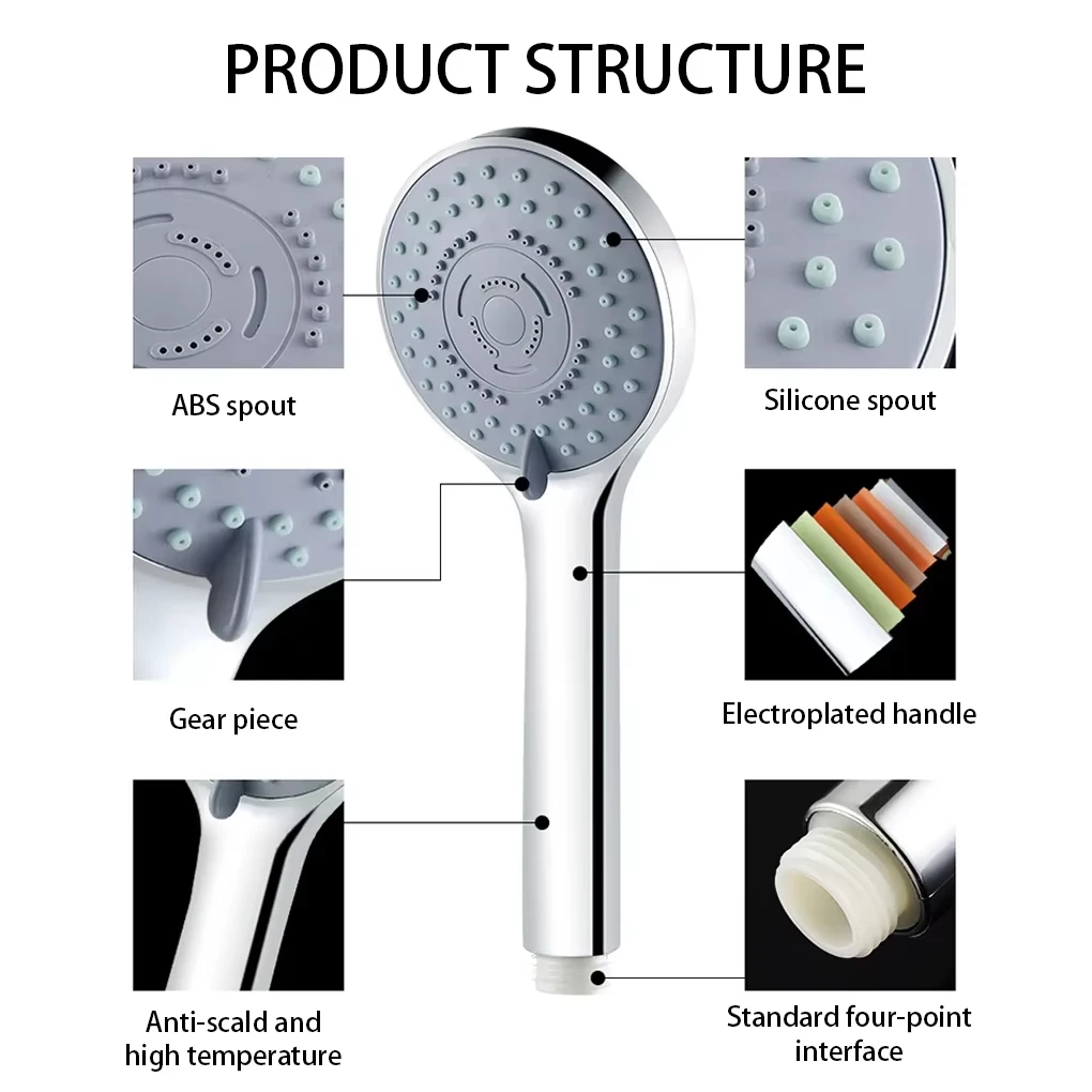 New Water Saving Handheld Shower Head with 5 Adjustable Modes High Pressure Jetting Sprayer for Bathroom SPA Bath Accessories