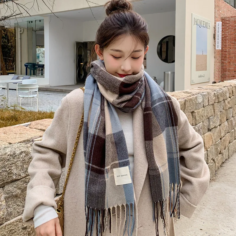 2022 New Winter Classic Paid Scarf With Logo Women's Imitation Cashmere Korean Business Men's Student Scarf Shawl Wraps