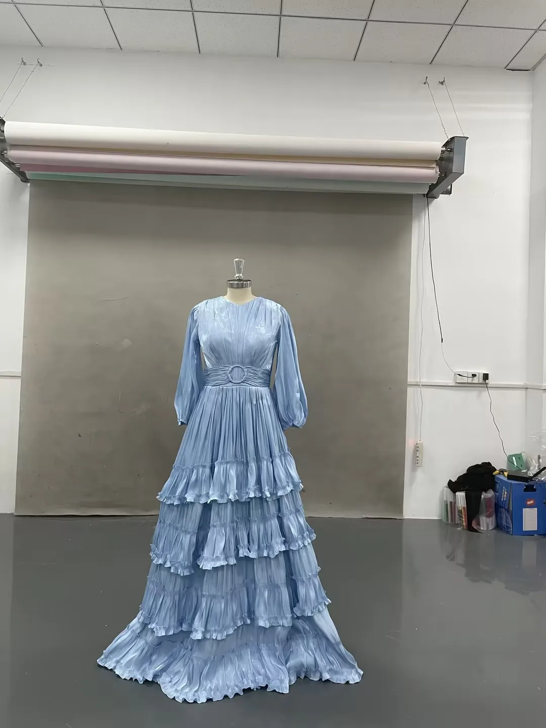 Sevintage 2025 Hot Pink Tiered Ruffles A Line Half Sleeve O Neck Formal Evening Dress Floor Length Party Gown Vestidos de gala image 2