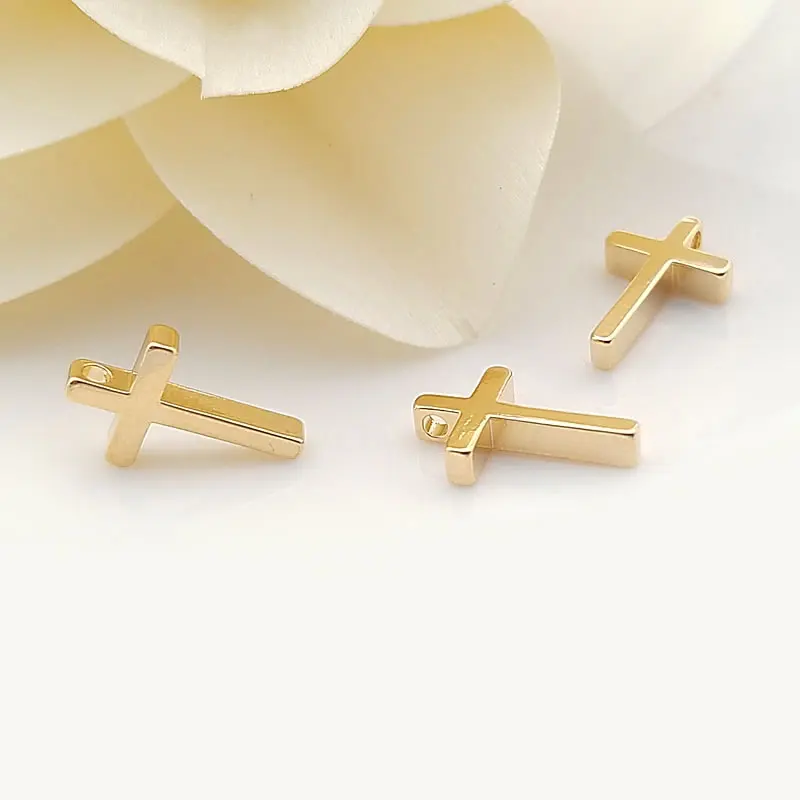 20PCS 13x8MM 18K Gold Color Brass Small Cross Charms Pendants Jewelry Necklaces Making Supplies Diy Findings Accessories