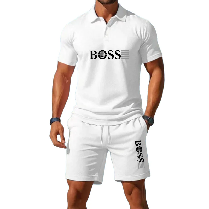 

Summer Men's New Fashion Polo Shirt 2026 Sports Set Casual Basketball Short Sleeve Round Neck T-shirt+Shorts Two Piece Set