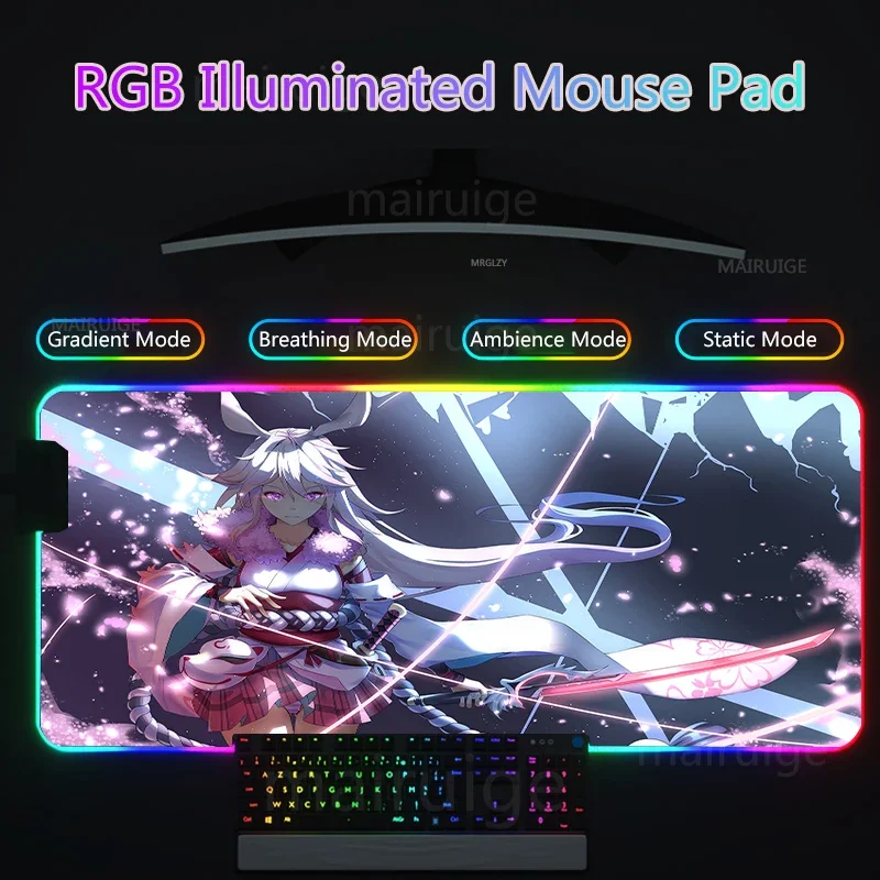 40*90cm RGB Led Backlight Mouse Pad Yae Sakura MousePad Gaming Accessories Mouse Mat Pink Keyboard Desk Mats for Honkai Impact